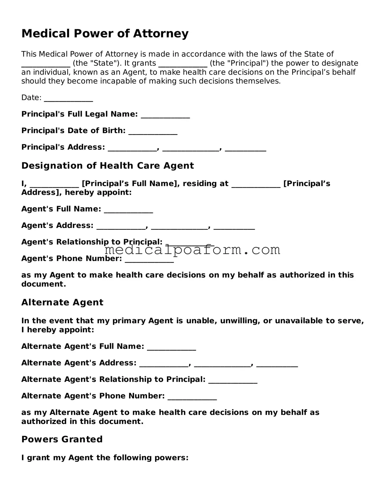 Legal Medical Power of Attorney Form